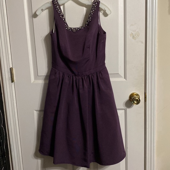 Plum colored dress with silver beads. Cut out back and pockets. - Picture 4 of 8